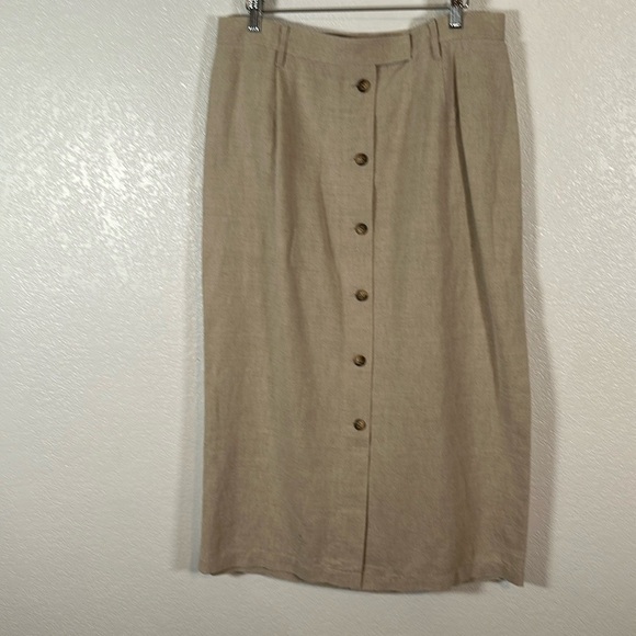 Elizabeth Vintage Liz Claiborne Tan Button Down MIDI Skirt Size 18 - Picture 1 of 8